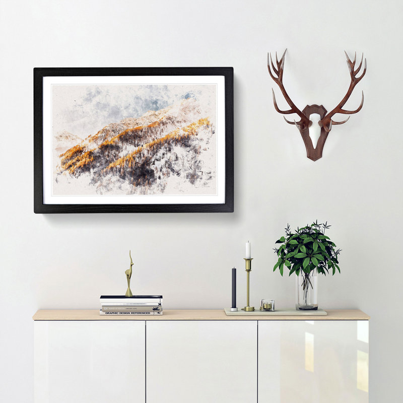 Winter in the Mountains - Framed Print, 45cm H x 63cm W x 2cm D, Black Framed
