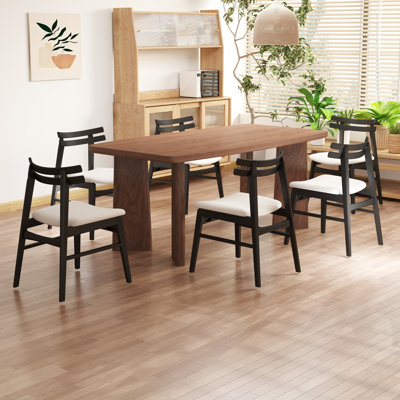 Modern Rectangular Dining Set With Upholstered Chairs With Backrest For Kitchen, Living Room, Dining Room