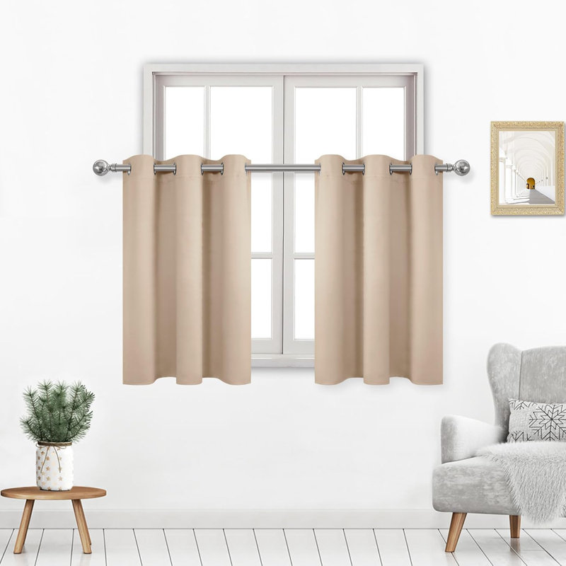 2 Thick Panels Room Darkening Blackout Curtains, Thermal Insulated Block Out Light Grommet Drapes, 42" W x 36" L, Beige