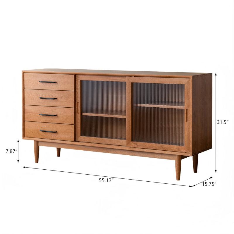 55.12"Solid Wood Cherry Wood brown Sideboard, 31.5" H x 55.12" W x 15.75" D