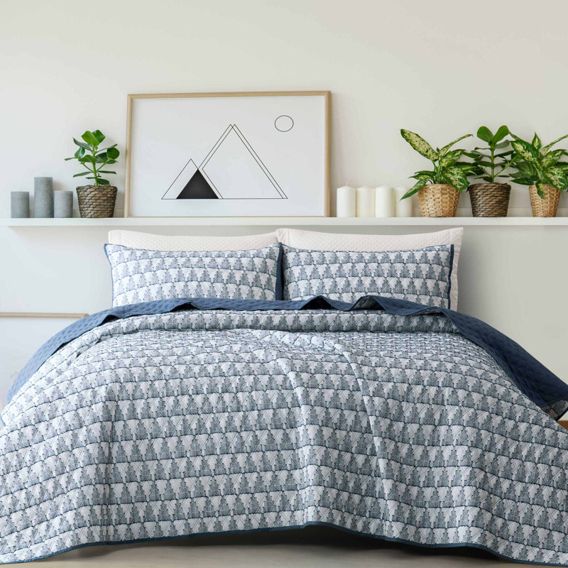 Blue Cotton Full Quilt Set with Pillow Shams