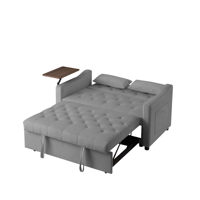 Lit convertible en velours gris Advait, avec table d'appoint 360, look moderne, se transforme rapidement en lit, plusieurs angles réglables pour le confort, la qualité et les matériaux en plastique, dossier rotatif facile à assembler et