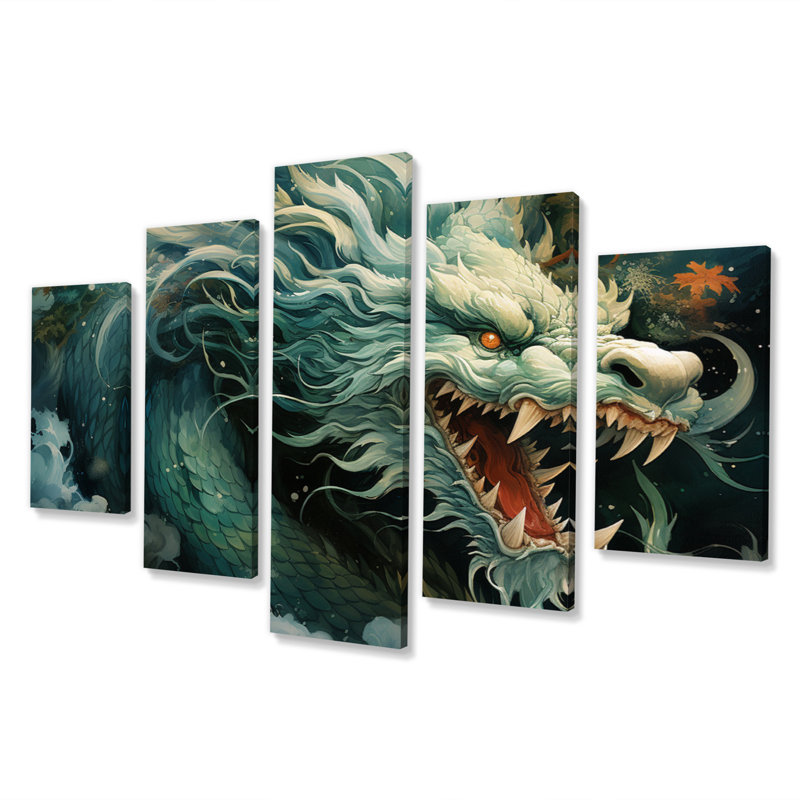 «China Art Jade Dragon I», reproduction sur toile tendue 5 pièces
