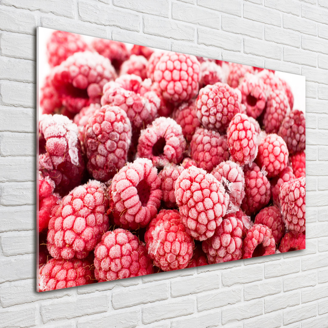 Gefrorene Himbeeren - Ungerahmter Kunstdruck auf Glas