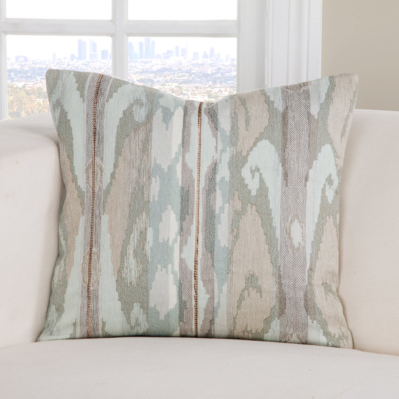 Montauk Ikat Cotton Blend Reversible Throw Pillow, Capri, 16" x 16"