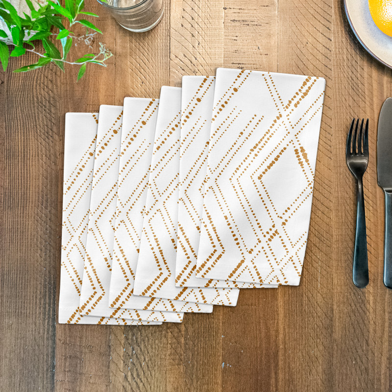 Cotton No Pattern Square Napkin, White/Gold