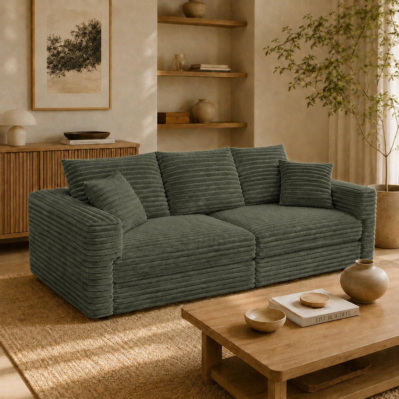 Canapé 3 places en velours côtelé Modern, H 35,35 po x l 82,87 po x P 35,43 po, Chameau