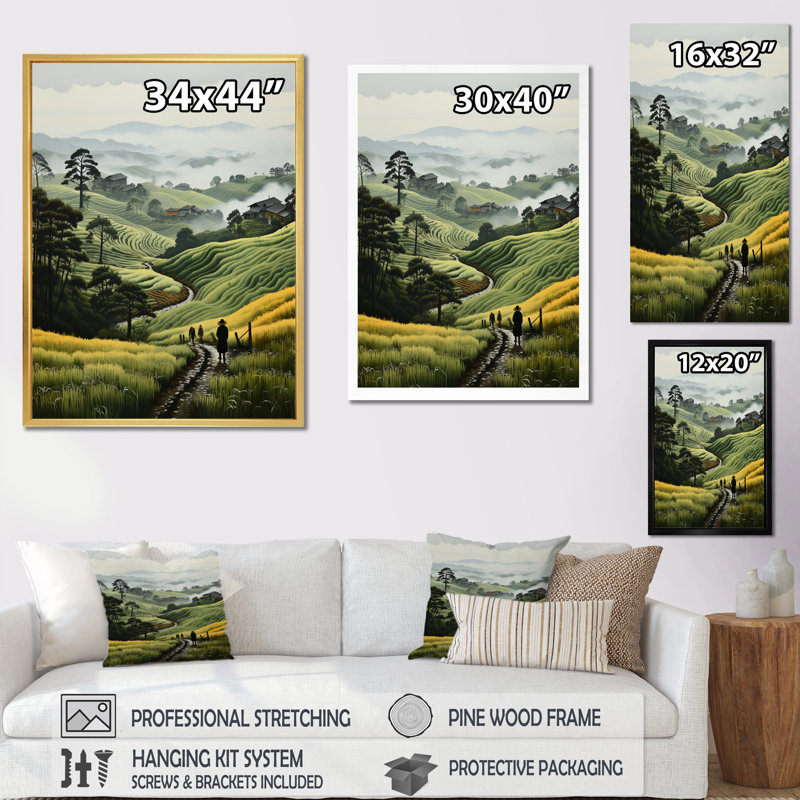 Campagne brumeuse - Hillside, H 32 po x l 24 po x P 1 po, Cadre photo noir