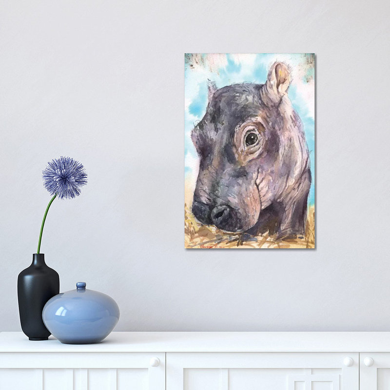 Hippo Baby II by George Dyachenko - Wrapped Canvas Painting, 30.48 cm H x 45.72 cm W