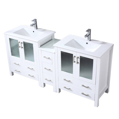 72 In. Wide White Double Bath Vanity Featuring Side Cabinet, Ceramic Top, Included Faucet, Soft - Close Function, Two Cabinets And Seven Drawers For Storage, Scratch Countertop, Single Hole Faucet W