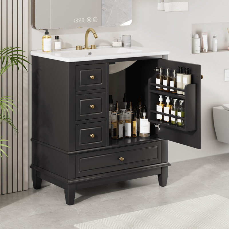 Meuble-lavabo 30 po avec lavabo, Noir