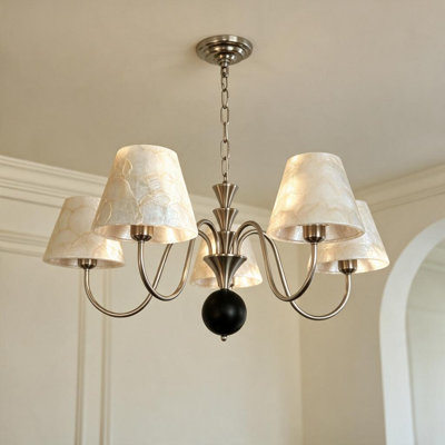 French Natural Shell Chandelier 5-Light Brushed Nickel