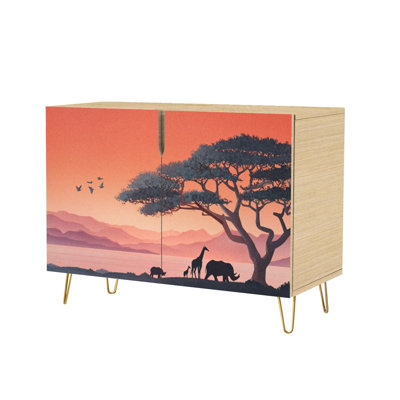 Sideboard Buffet Cabinet with Storage African Nature African savanna landscape with 2 Doors for Living Room and Kitchen