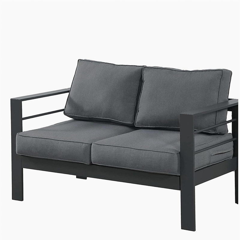 50" All-Weather Aluminum Patio Loveseat with  Thick Dark Gray Cushions & Gray Frame, Gray/Gray