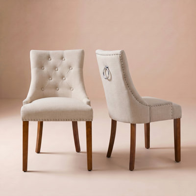 Linen Upholstered Solid Wood Dining Chairs (Set Of 2)