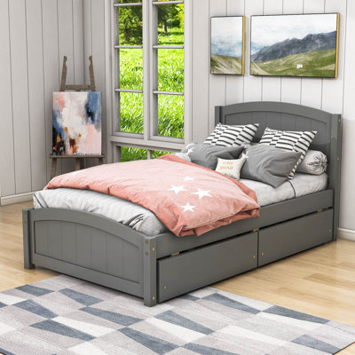 Lit plateforme simple en bois 2 tiroirs avec tête de lit