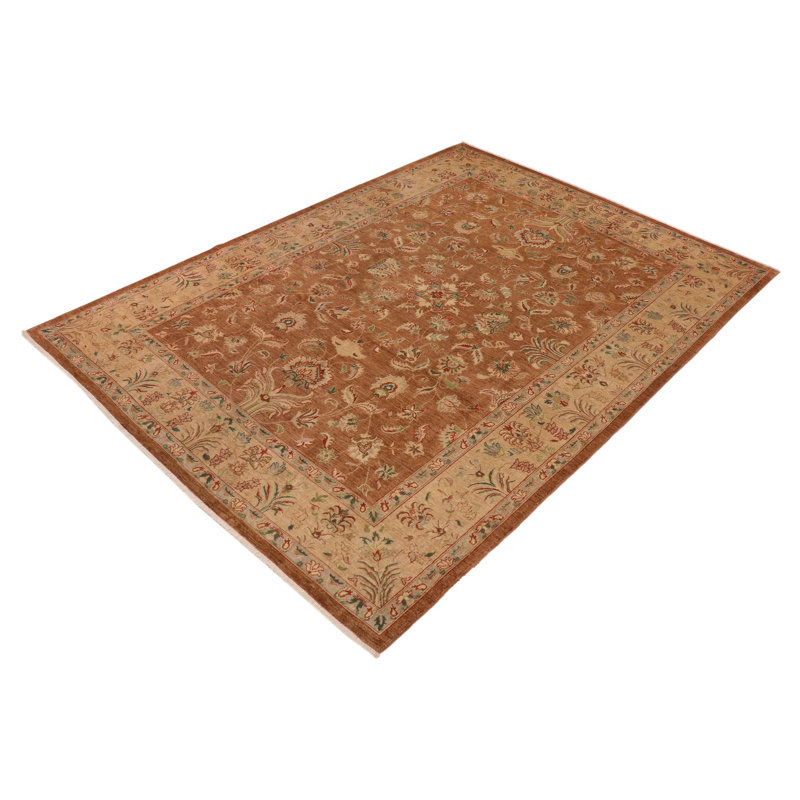 Tapis rouge / brun clair en laine noué à la main 9 pi 11 po x 13 pi 5 po Dorn