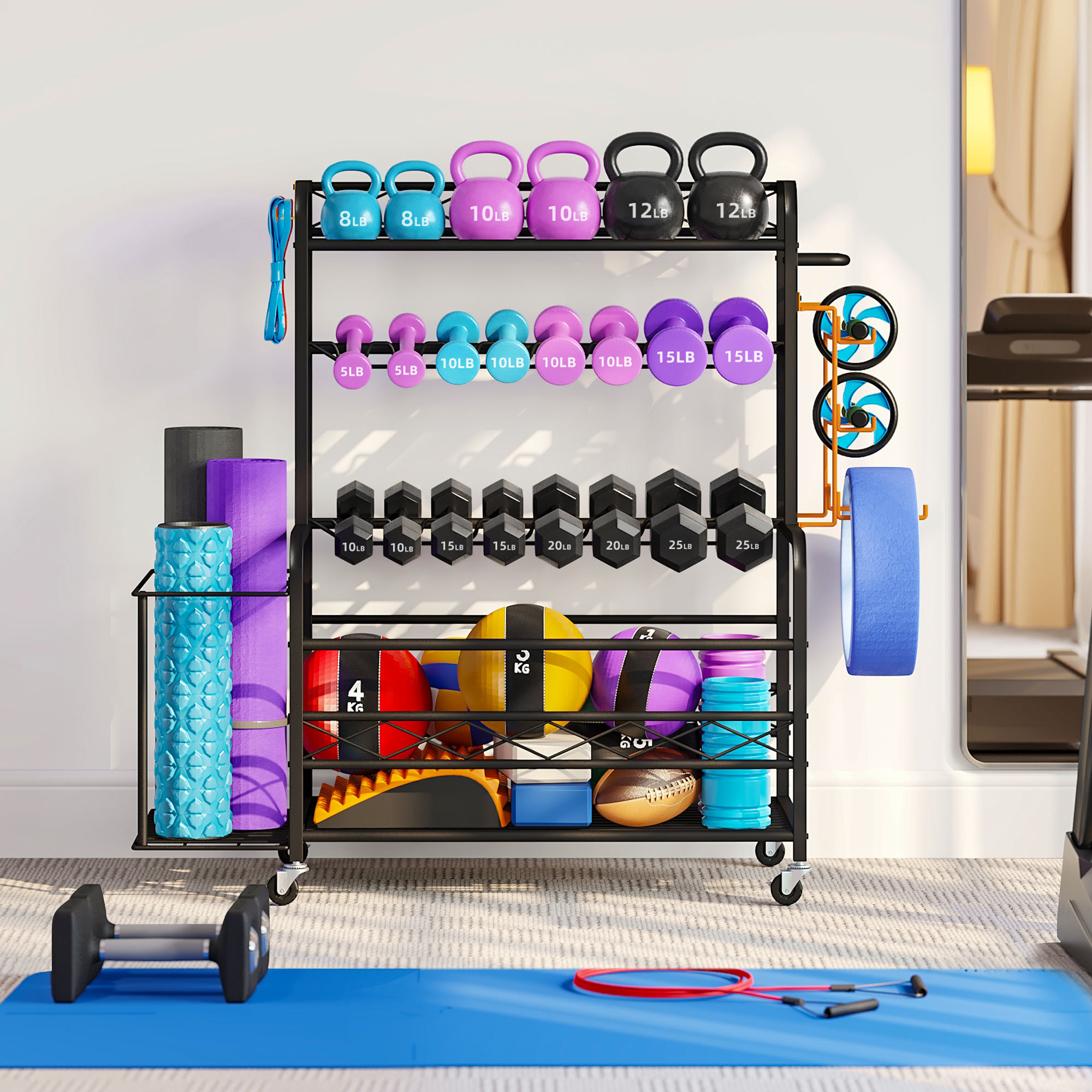 Ltmate 3- Tier Yoga Mat Home Gym Storage Rack, Black
