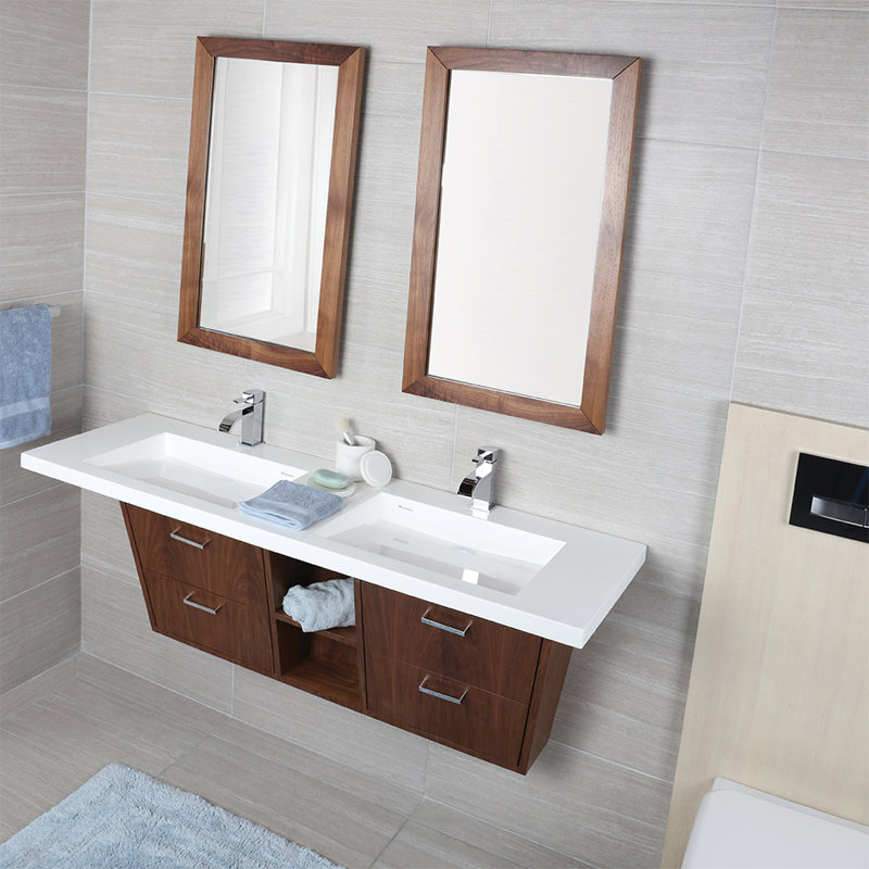 Libera 56'' L Bathroom Sink, Gloss White, 3 Hole - 8" Centers