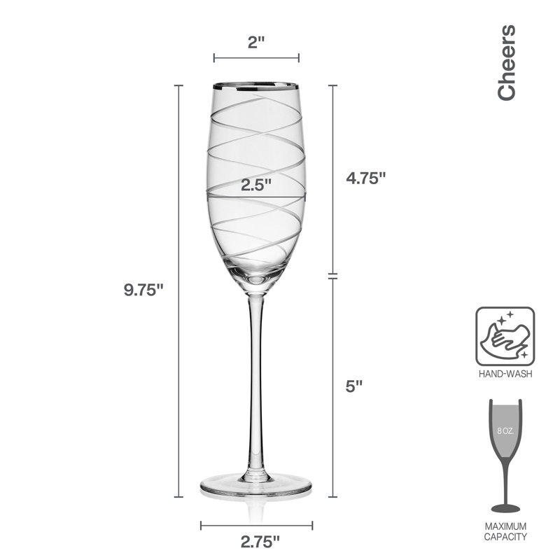 Cheers 20Th Anniversary Platinum Flutes  8-Oz, Set Of 4