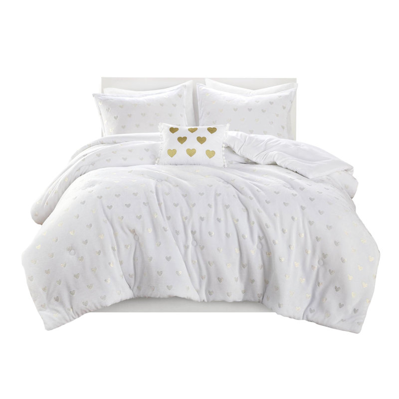 Édredon ultraléger ultraléger pour lit simple / simple TG avec coussin décoratif blanc / or 3 pièces, Blanc