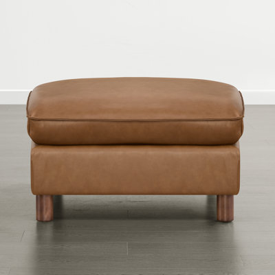Solena 34.6" W Genuine Leather Ottoman With Solid Wood Base