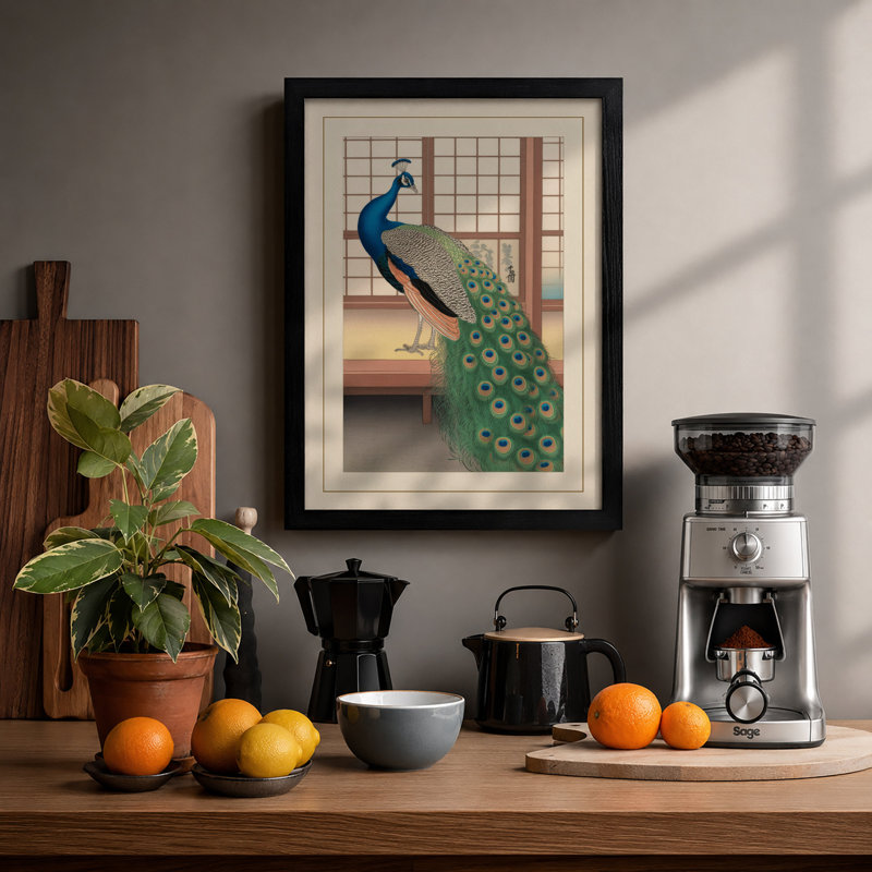 Peacock In Repose Art Deco - Print, A1 - 84.1 x 59.4 cm, White