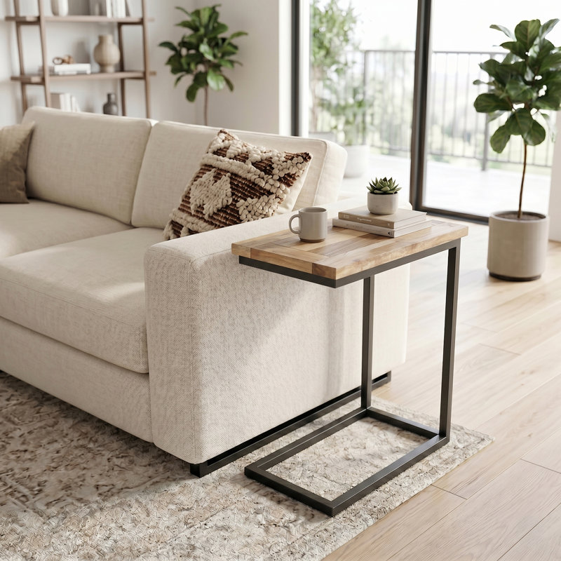 Table d'appoint Moreland, H 24 po x l 18 po x P 10,2 po, Naturel, Noir