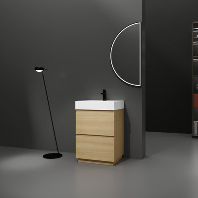 Meuble-lavabo 30 po avec lavabo simple - Armoire autoportante en chêne avec double tiroir encastrable