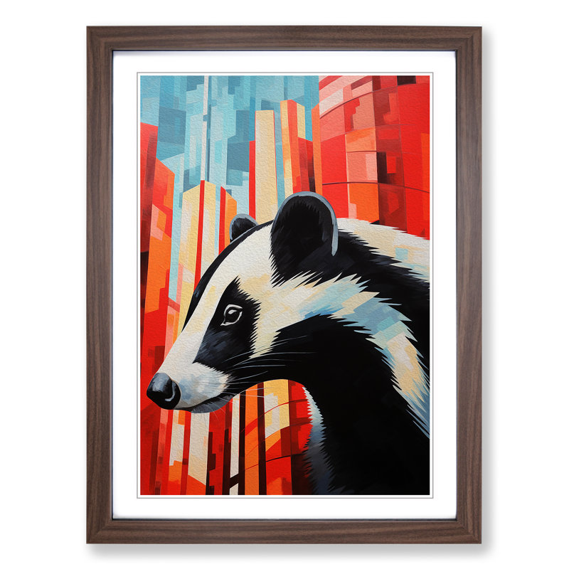 Badger Constructivism Art - Framed Print, 34cm H x 25cm W x 2cm D, Walnut Framed