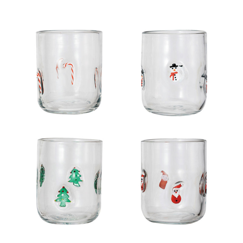Round Drinking Glasses With Holiday Icon Pattern
