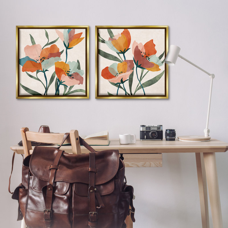«Summer Bouquet», ensemble de 2 toiles flottantes encadrées dorées par Nina Blue, H 25 po x l 25 po