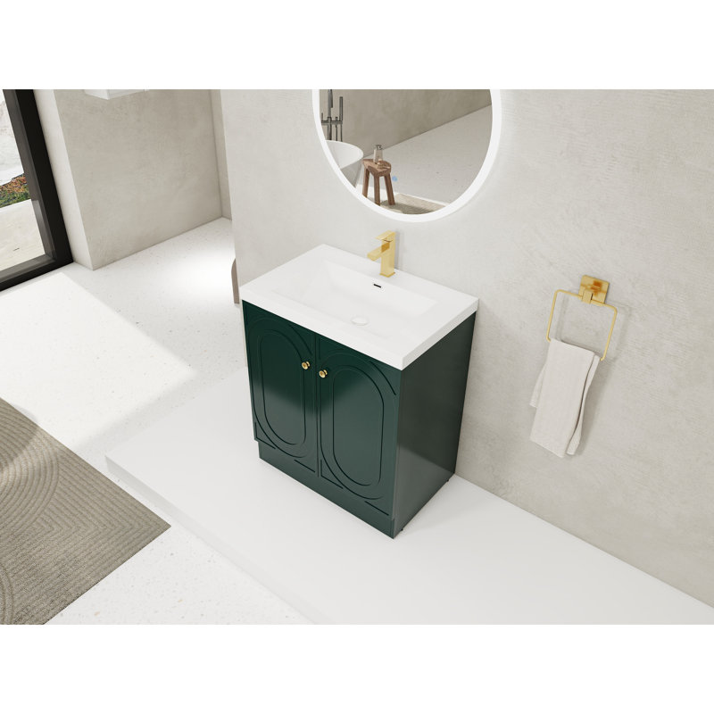 Ensemble de meuble-lavabo foncé 30 po - Lavabo en résine blanche et portes d'armoire à fermeture douce 2 unités, 30"