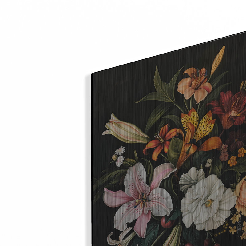 Art mural en métal «Fleurs en noir sur fond 1» par Winston Porter, H 16 po x l 12 po