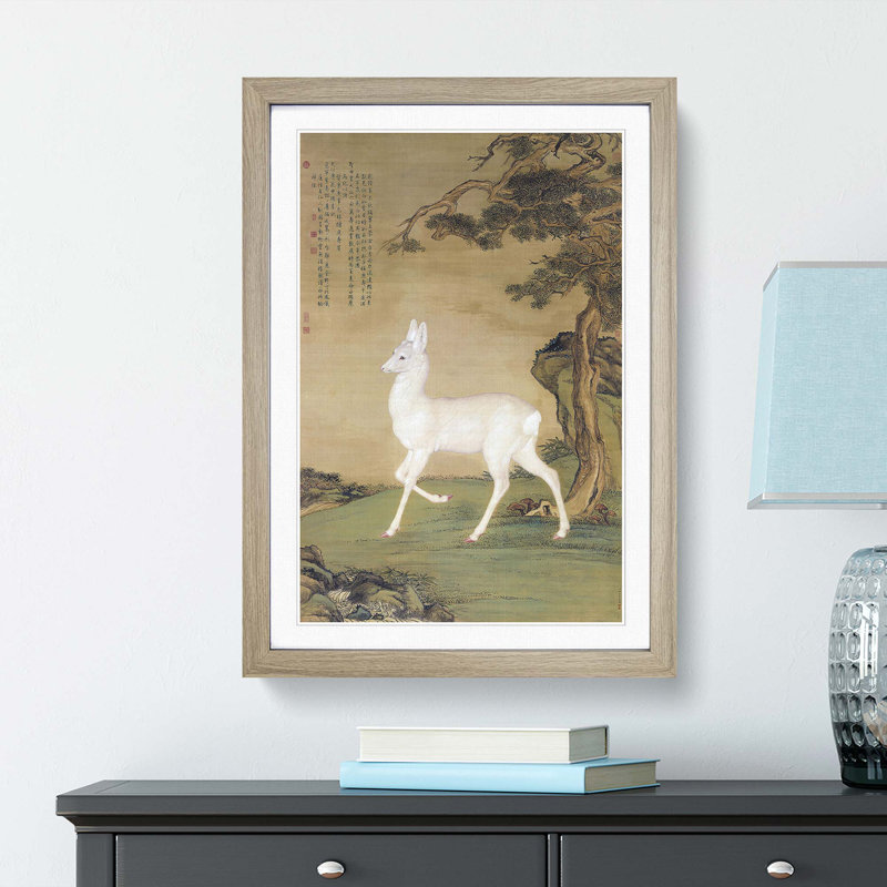 Roe Deer by Lang Shining - Picture Frame Painting Print, 48cm H x 36cm W x 2cm D, Oak Framed