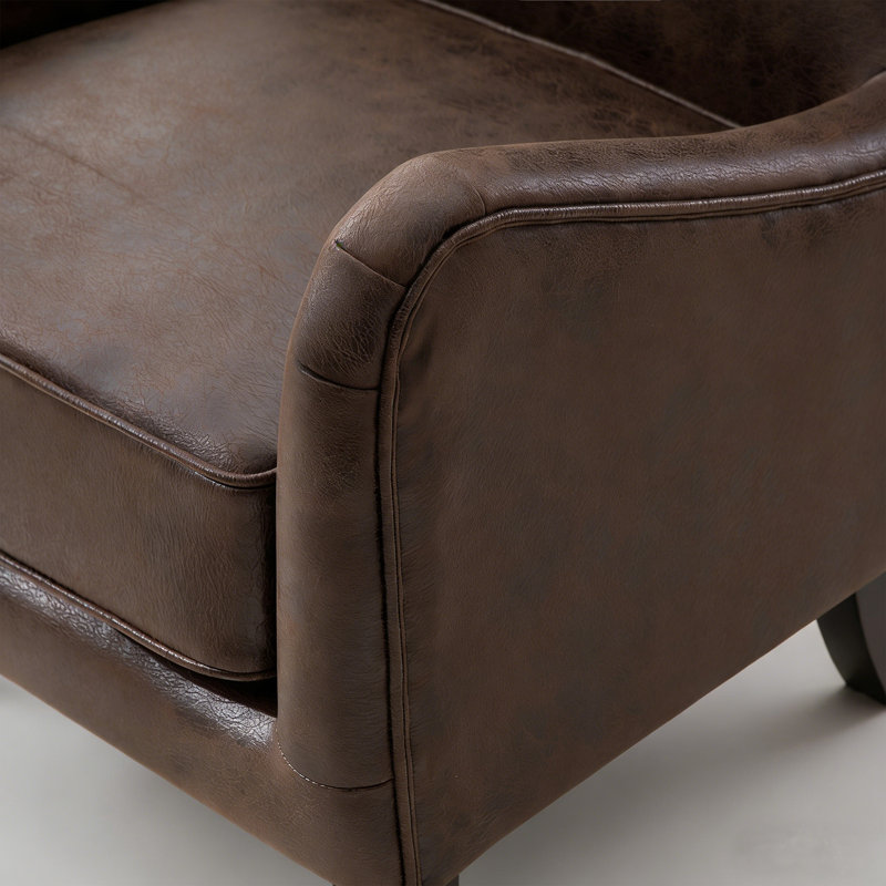 Pu Leather Wingback Armchair Accent Chair With Solid Wood  Legs
