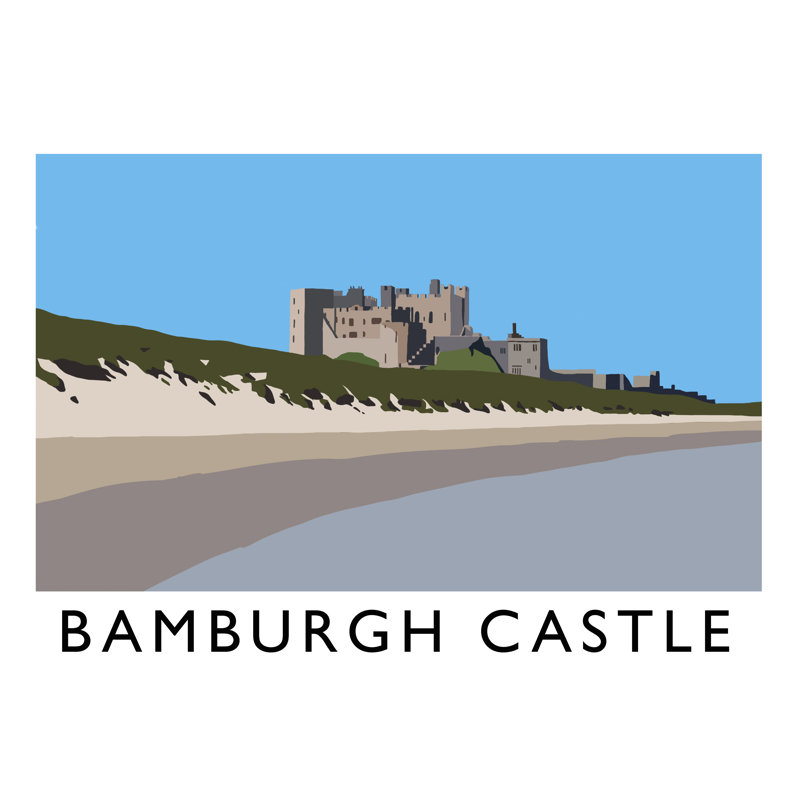 Bamburgh Castle by Richard O'Neil - Print, 33.5 cm H x 43.5 cm W x 2.2 cm D, Oak Wood Frame