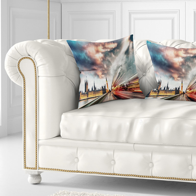 Coussin urbain avec photo de paysage urbain, 18 po x 18 po, Coussin décoratif