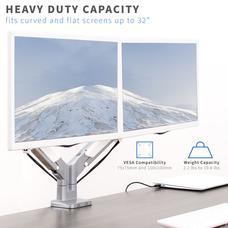 Silver Pneumatic Arm Dual Monitor Desk Mount