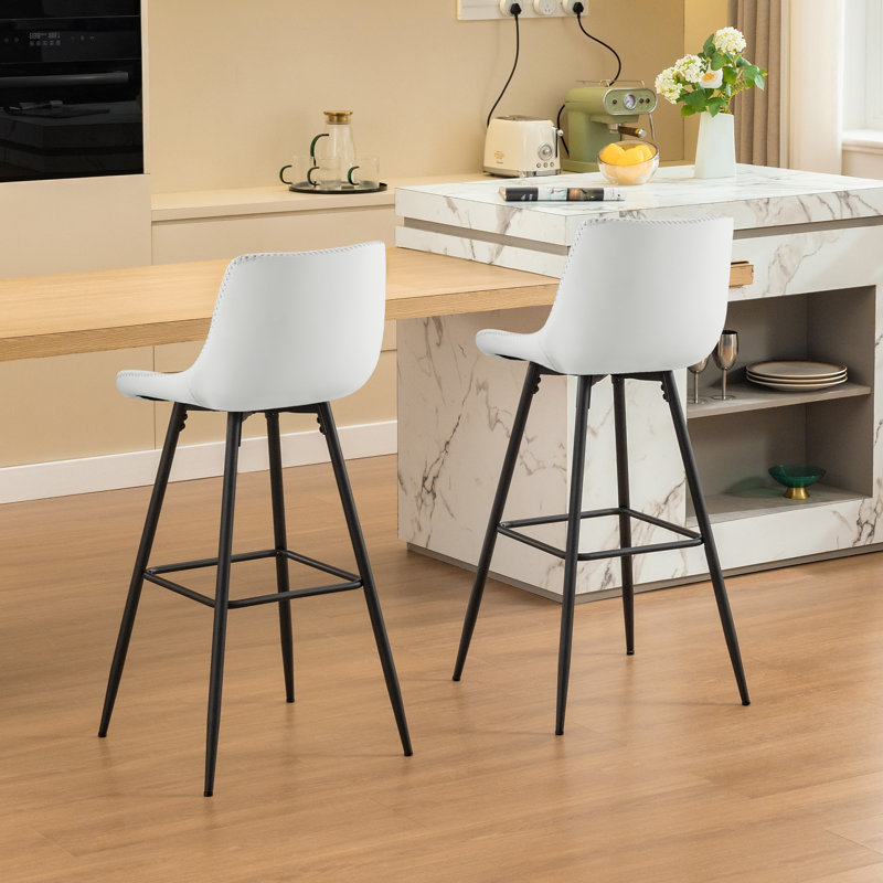 Tabouret de comptoir moderne en similicuir, Tabouret de bar (siège d'une hauteur de 28 po), 2, Blanc