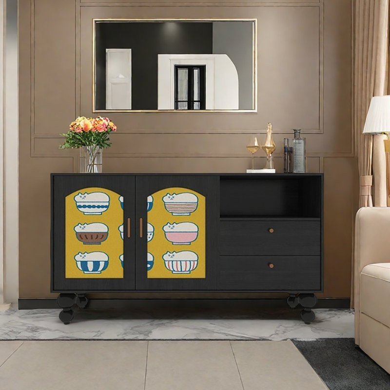 59.1in Storage Cabinet Sideboard, Black/Yellow