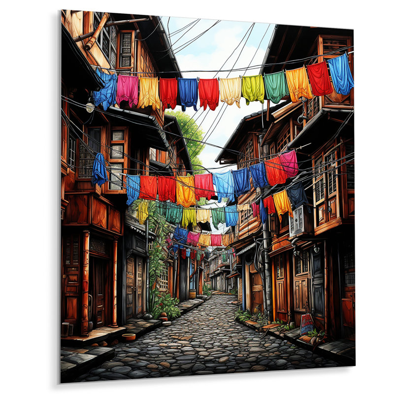 «Colorful Laundry Laundry In City II», art mural en métal, H 40 po x l 30 po x P 1,5 po