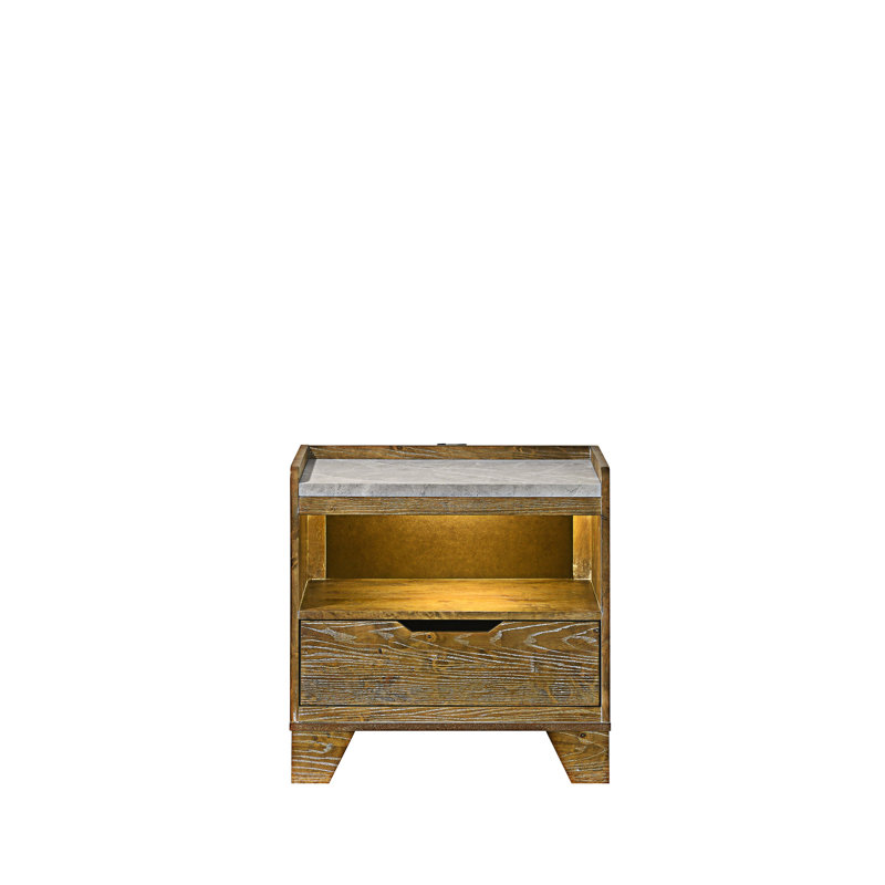 Table de chevet avec tiroir et tablette ouverte