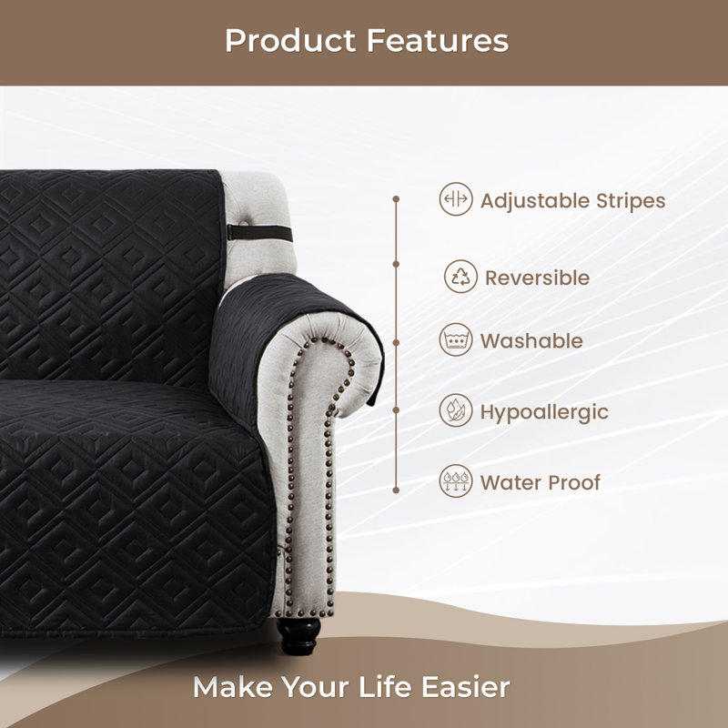 Microfiber / Microsuede Box Cushion Sofa Slipcover, Black & Dark Grey, 179cm H x 224cm (2 Seater)
