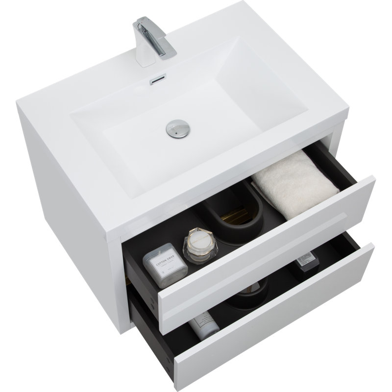 Ensemble de meuble-lavabo flottant mural blanc brillant