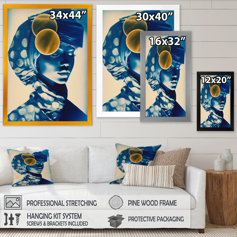 Edrea Avant Garde, modèle en or et rétro bleu IV sur toile, Cadre photo noir, H 20 po x l 12 po x P 1 po