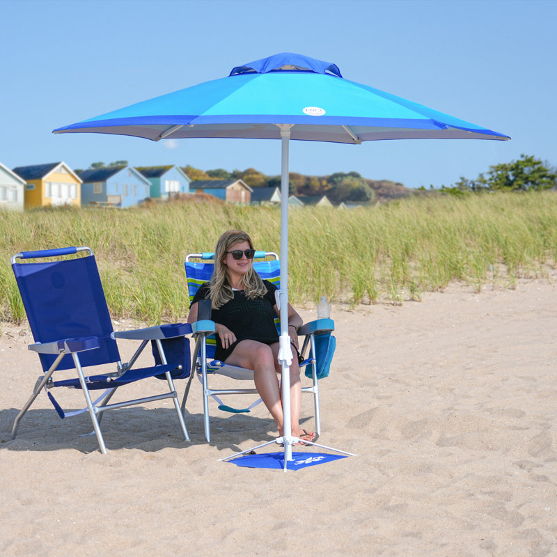 Rio Beach 7 ft. Blue and Turquoise Market Umbrella with Anchor