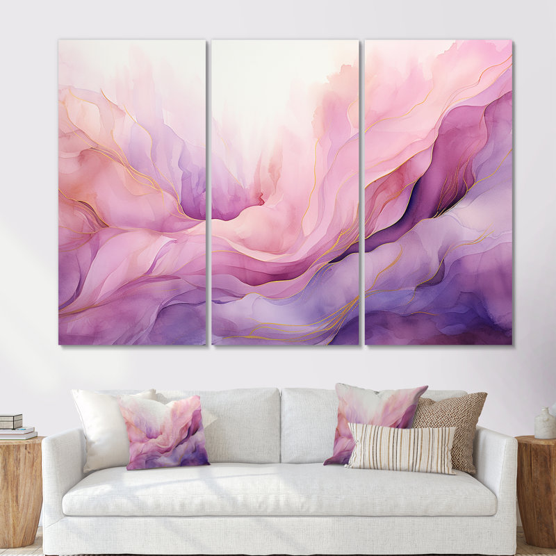 «Tuba Terrain Mountainous Mauve II», ensemble d'art sur toile à l'encre liquide, Toile tendue, H 40 po x l 60 po x P 1 po
