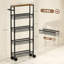 Slim Storage Trolley, 5-Tier Rolling Cart on Wheels with Wood-Effect Top & Side Handle