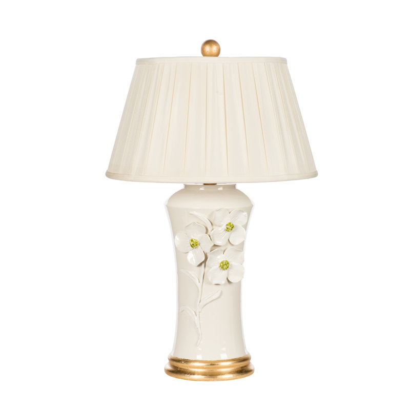 White Ceramic Table Lamp with Cream Linen Shade